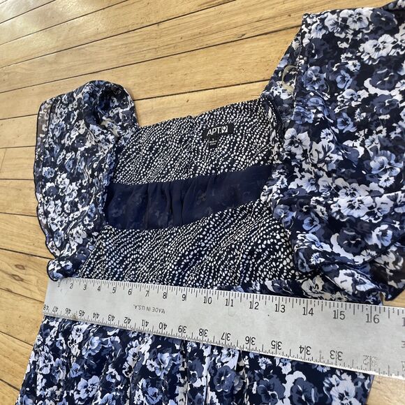 APT 9. Whimsy Tie Top Women L Floral Blue Flutter Sleeve Peasant Blouse Y2k Chic - Picture 6 of 16